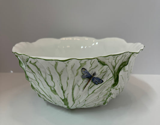 Hand Painted Porcelain Cabbage Bowl with Butterflies