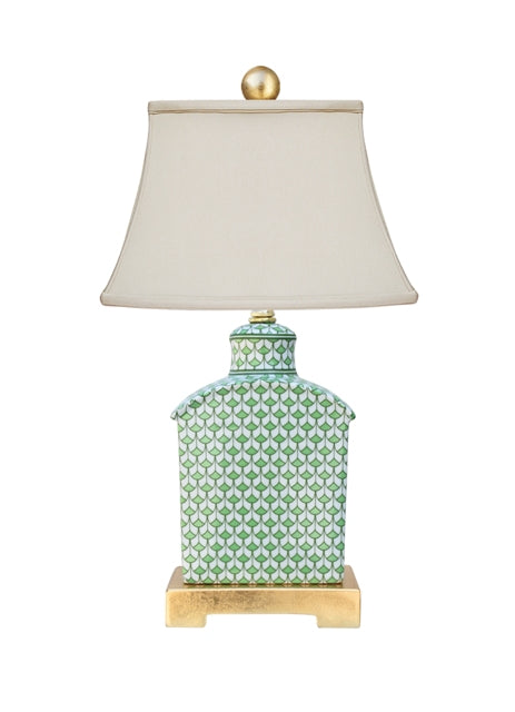 Green & White Porcelain Fish Scale Flat Jar Lamp