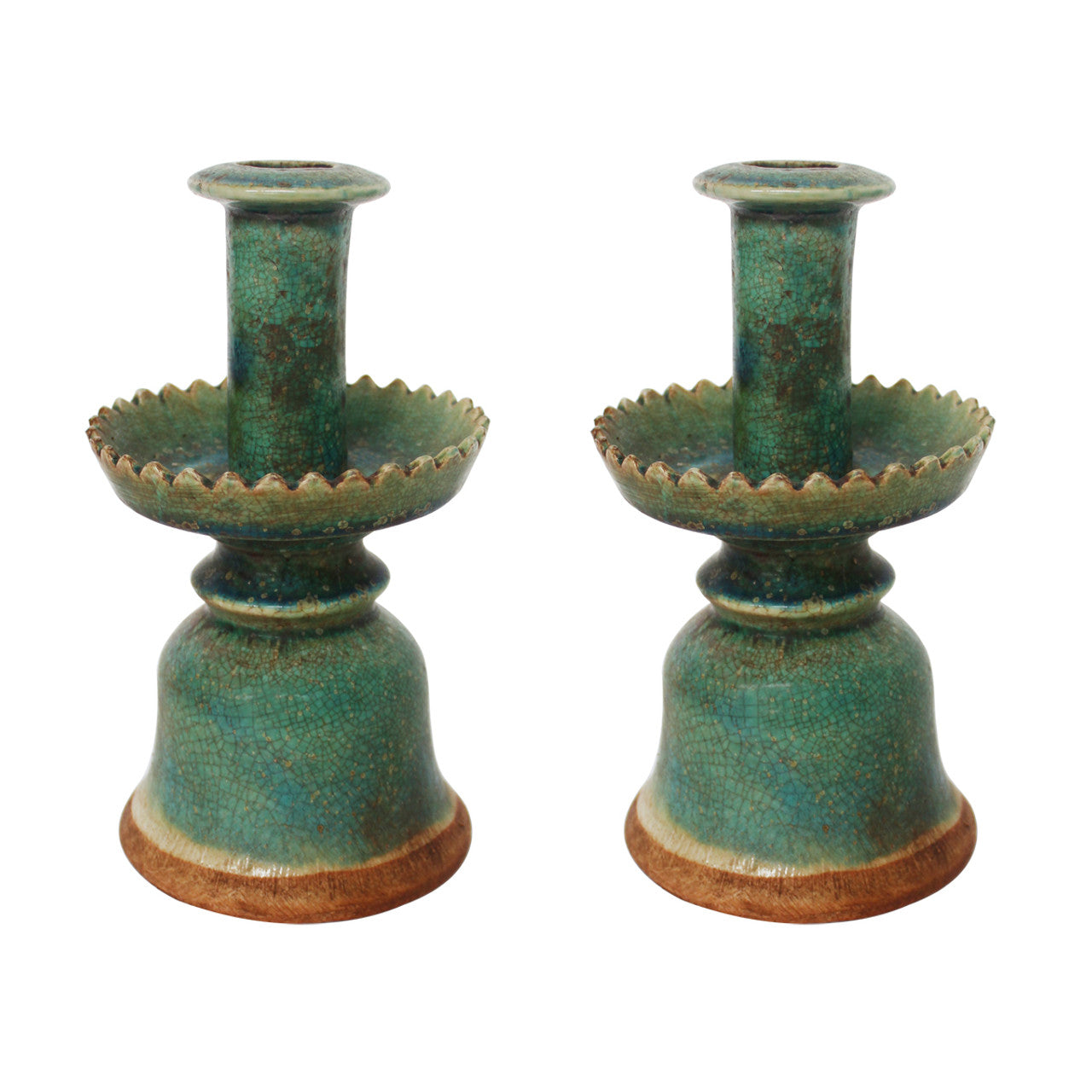 Pair of Speckled Green Candle Holders